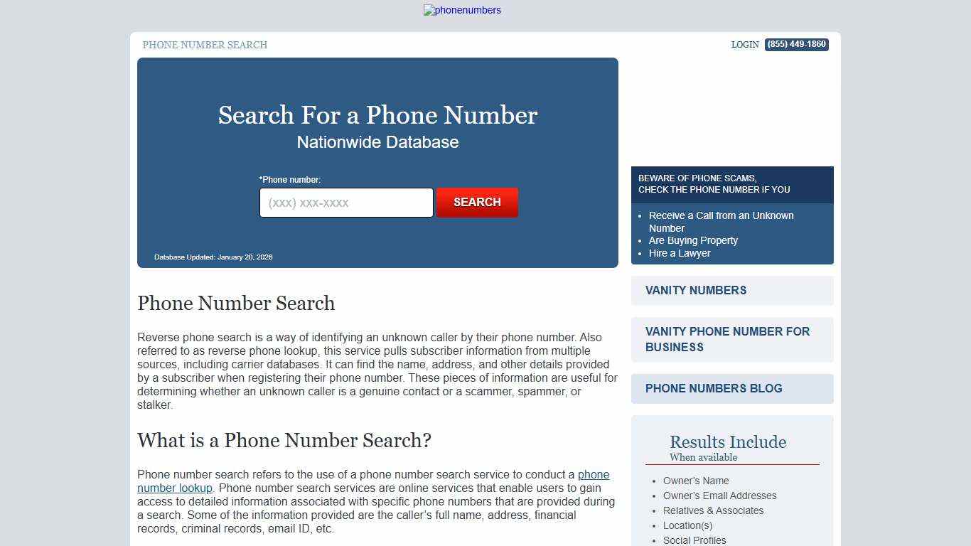 Phone Number Search | PhoneNumbers.org